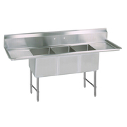 Bk Resources 35.8125 in W x 108 in L x Free Standing, Stainless Steel, Three Compartment Sink BKS-3-2030-14-24TS